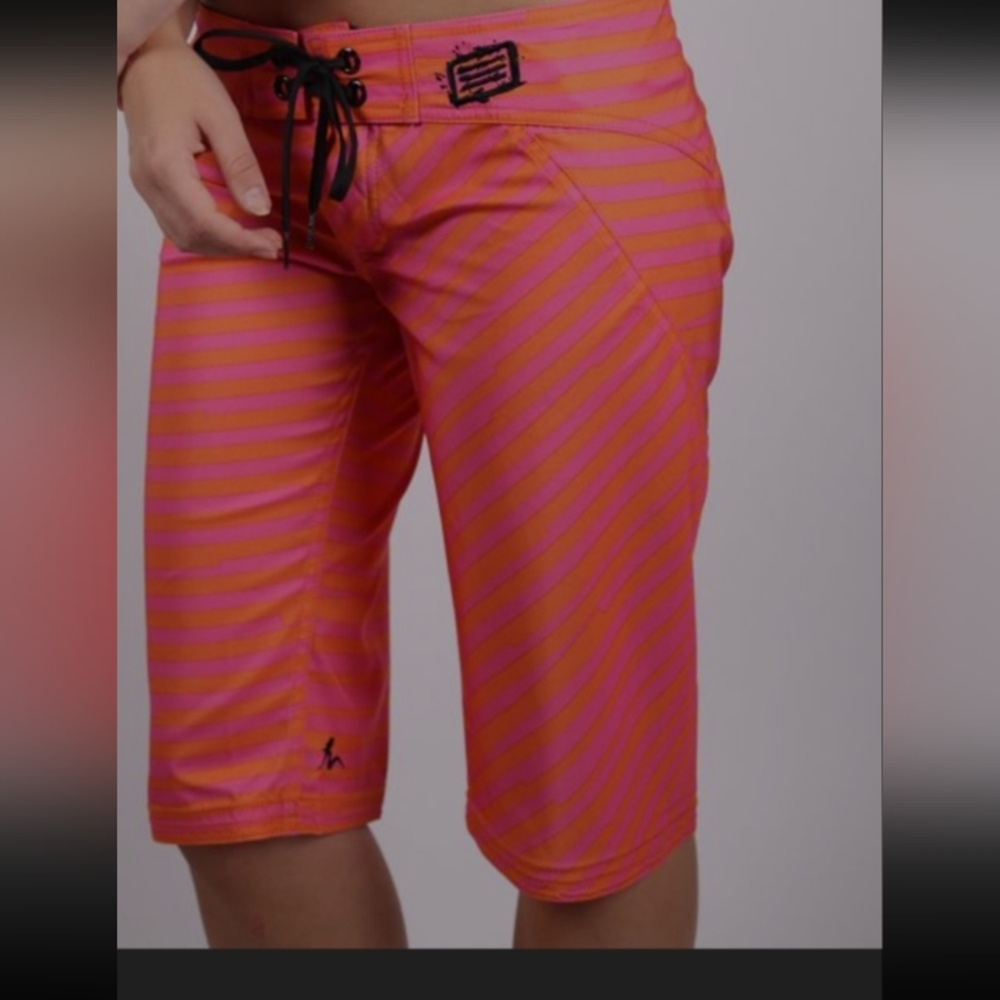 Pink and Orange Striped Women's Swim Shorts